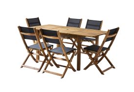 Ensemble de mobilier en bois d'acacia et textilène noir 