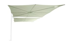 Double parasol déporté mât blanc toiles vertes Spectra Duo Umbrosa 250 cm