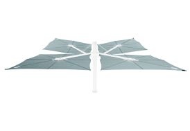 Parasol déporté 4 toiles bleues mât blanc Spectra Multi Umbrosa