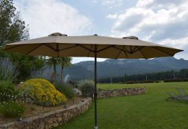 Parasol droit 3 têtes avec mât aluminium et toile polyester taupe