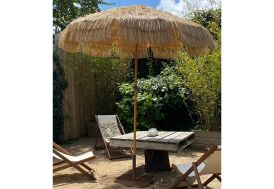 Parasol paillote de plage acier effet bois 200 cm