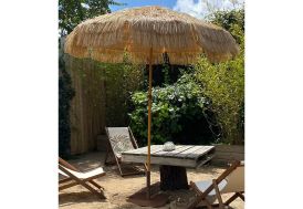 Parasol paillote de plage acier effet bois 200 cm