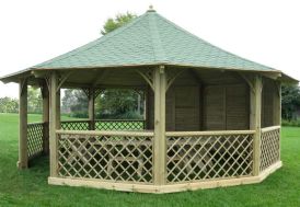 Kiosque hexagonal - SOLID - Pavilion 351,7x305,4cm - Bois de pin traité -  Treillis décoratifs - Cdiscount Jardin