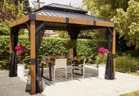 Pergola bioclimatique en bois Douglas 12,20 m² - Façade - Habrita