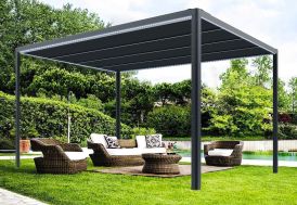 Pergola aluminium avec toile rétractable et luminaire connectés