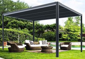 Pergola en aluminium avec toile motorisée et éclairage LED