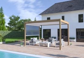 Pergola bioclimatique Ombréa 3 x 4 m autoportée - effet bois + 1 store