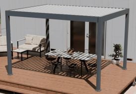 Pergola bioclimatique en aluminium structure grise et toiture blanche