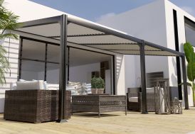 Pergola bioclimatique en aluminium avec peinture epoxy gris anthracite