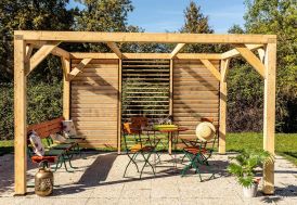 Pergola en bois douglas 3,60 x 3,39 m façade lames orientables Habrita