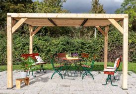 Pergola bioclimatique en bois douglas avec toiture lames orientables 10,58 m²