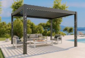Pergola bioclimatique en alu avec poteaux lumineux Habrita