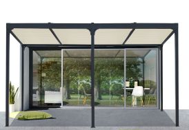 Pergola bioclimatique en alu avec lames orientables blanches