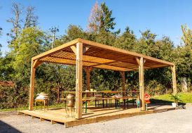 Pergola en Bois d’Épicéa Traité Couverture Ventelles Mobiles Habrita 20,93 m²