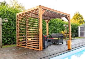 Tonnelle en Bois d’Épicéa Traité avec Ventelles Orientables Habrita 7 m²