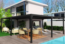 Grande pergola bioclimatique en aluminium gris anthracite