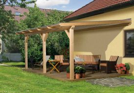 Pergola bois adossée couverte 3x5 toiture PVC - 541 x 379 cm
