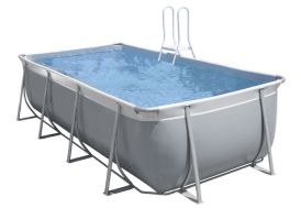 piscine tubulaire en PVC gris avec échelle et système de filtration