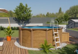Piscine ronde en métal imitation bois