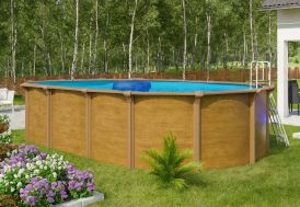 Piscine ovale en métal imitation bois