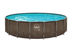 Piscine tubulaire imitation bois en PVC et métal