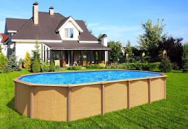 Piscine hors sol ovale grande piscine 6,50 m métal imitation bois
