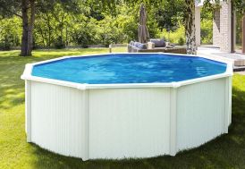 piscine en métal hors sol ronde blanche avec échelle 390 cm