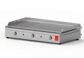 Plancha au gaz avec plaque de cuisson rainurée et lisse en inox