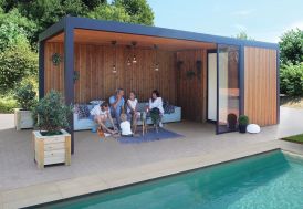 Pergola et Abri fermé en aluminium et bois Pool House 20 m²