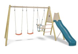 Portique balançoire toboggan en bois et métal pour enfant Amily 2 Trigano