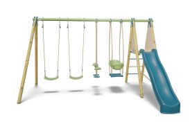 Portique balançoire toboggan en bois et métal pour enfant Kahuna 2 Trigano