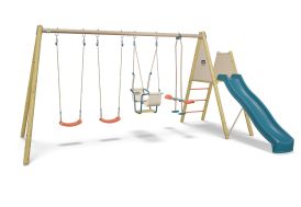Portique balançoire toboggan en bois et métal pour enfant Marcy 2 Trigano