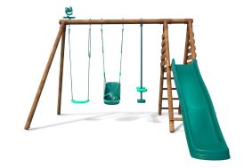 Portique toboggan et balançoires Soulet en bois avec siège bébé Tulipe