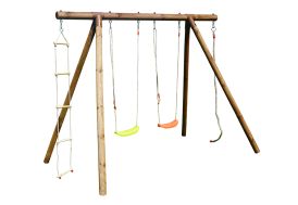 Portique en bois avec 2 balançoires, 1 corde et 1 échelle