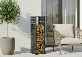Range-bûches extérieur en acier anthracite