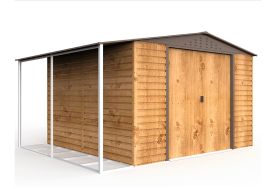 Abri de jardin en métal effet bois avec auvent Duramax