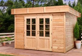 Abri de jardin en bois Douglas brut 28 mm toit plat Dhana – 9 m²