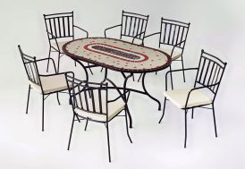 Salon de jardin en acier avec plateau en mosaïque