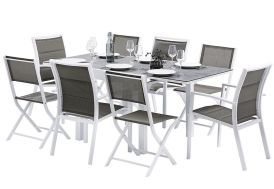 Salon de Jardin Modulo Stone : Table Extensible + 4 Fauteuils + 4 Chaises