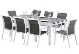 Salon de jardin Modulo Stone : Table Extensible + 8 Fauteuils