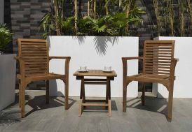 Salon de jardin 2 places en bois de teck 2 fauteuils et table basse mobilier de jardin en bois Chalêt-Jardin