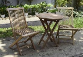 Salon de jardin 2 places en bois de teck 2 chaises et table basse ensemble de jardin en bois Chalêt-Jardin