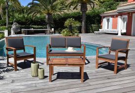 Salon de jardin en bois 4 places avec coussins Givex Sassari 