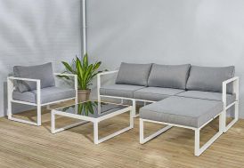 Salon de jardin 5 places en aluminium Wilsa Lima blanc