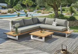 Salon de jardin 5 places en aluminium effet bois Paris Garden