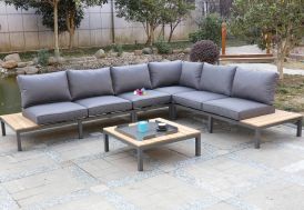 Salon de Jardin 6 Places en Aluminium et Bois de Teck DCB Garden Nagano