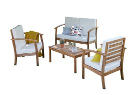 Salon de jardin 6 places en acacia avec table canapé et deux fauteuils