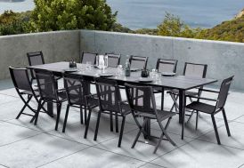 ensemble salon de jardin table extensible + 8 fauteuils + 4 chaises pliantes