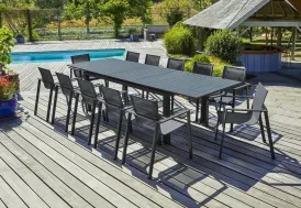 Salon de jardin aluminium anthracite 240/300 cm + 12 fauteuils Miami DCB