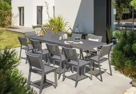 Salon de jardin aluminium anthracite 200/300 cm 12 places Stockholm DCB